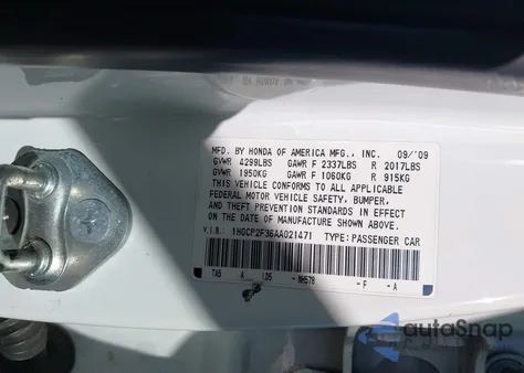 2010 Honda Accord 2.4 Lx z USA, uszkodzony, nr VIN 1HGCP2F36AA021471